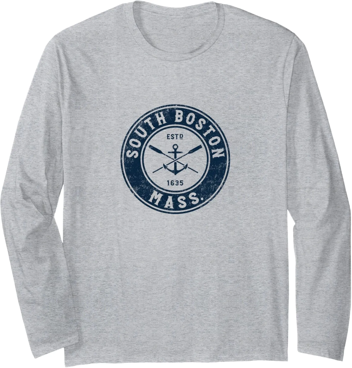 South Boston Massachusetts MA Vintage Boat Anchor & Oars Long Sleeve T-Shirt