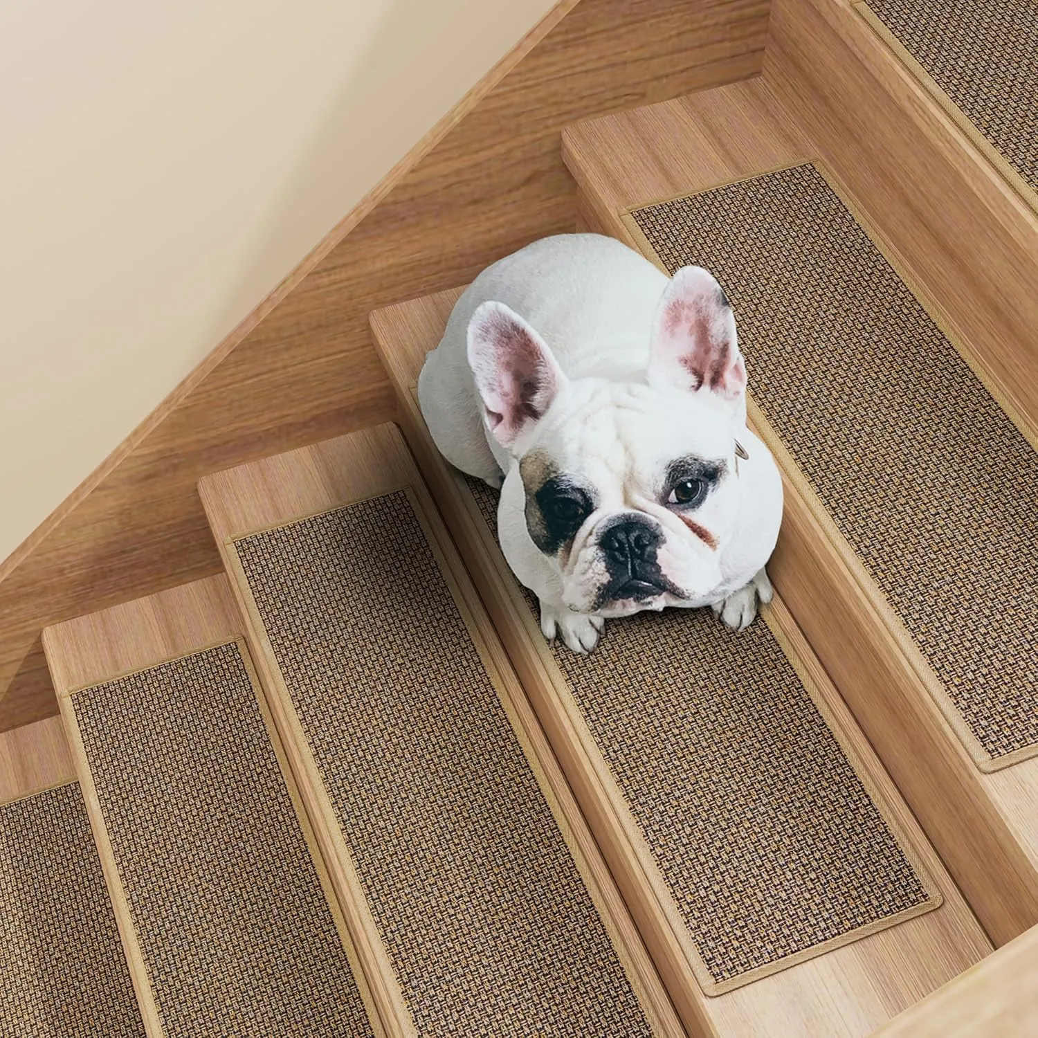 Stair Treads Carpet for Wooden Steps with Non Slip Rubber Backing, 100% Polyester Soft Stairs Resistant Indoor Skid Runner Safety Rugs for Kids Elders and Pets (1, Brown, 30" * 8")