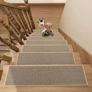 Stair Treads Carpet for Wooden Steps with Non Slip Rubber Backing, 100% Polyester Soft Stairs Resistant Indoor Skid Runner Safety Rugs for Kids Elders and Pets (1, Brown, 30" * 8")