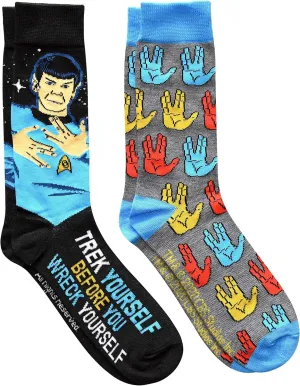 Star Trek Spock Trek Yourself Before You Wreck Yourself Men's Crew Socks 2 Pair Pack