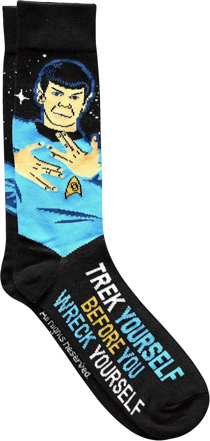 Star Trek Spock Trek Yourself Before You Wreck Yourself Men's Crew Socks 2 Pair Pack