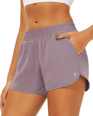 Stelle Womens 3" Running Shorts Mesh Liner High Waisted Workout Shorts Quick Dry Dolphin Athletic Shorts with Pockets