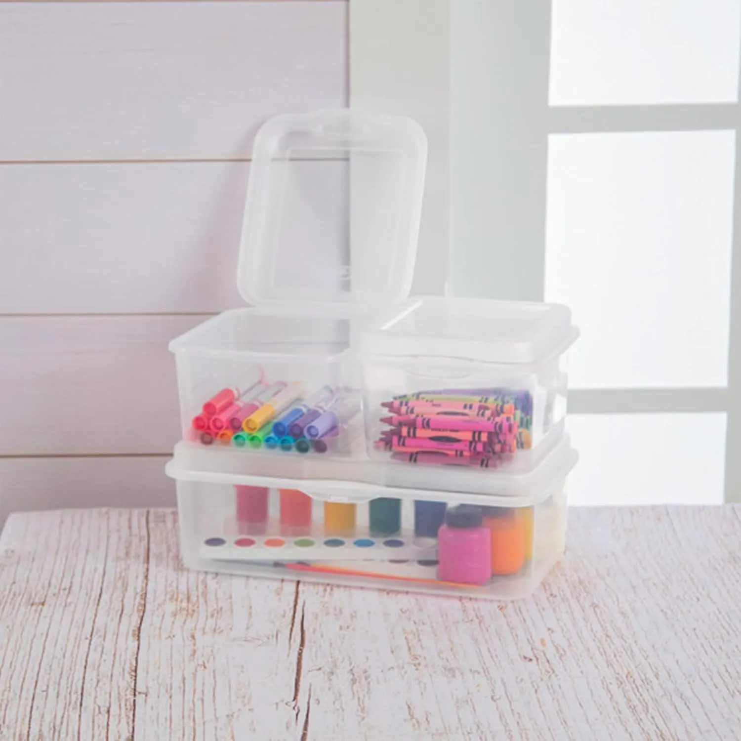 Sterilite 12-Pack FlipTop Stackable Square Small Storage Bin with Hinging Lid, Clear
