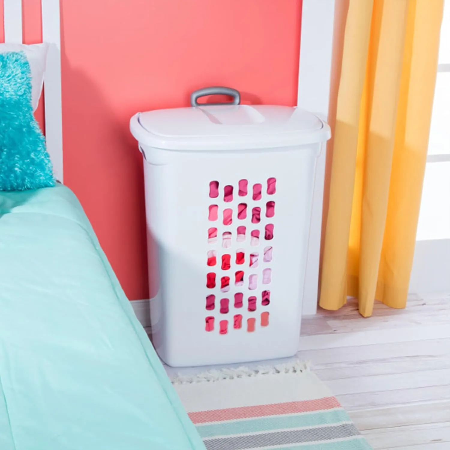 Sterilite 3-Pack Laundry Hamper with Lid and Wheels, Rolling Clothes Basket, Ultra, White