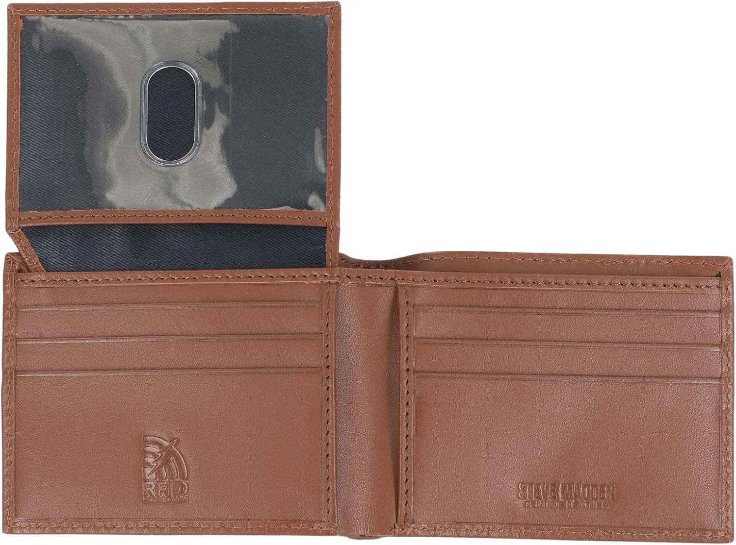 Steve Madden Men's Slim Leather Wallet with Extra Capacity Attached Flip Pockets