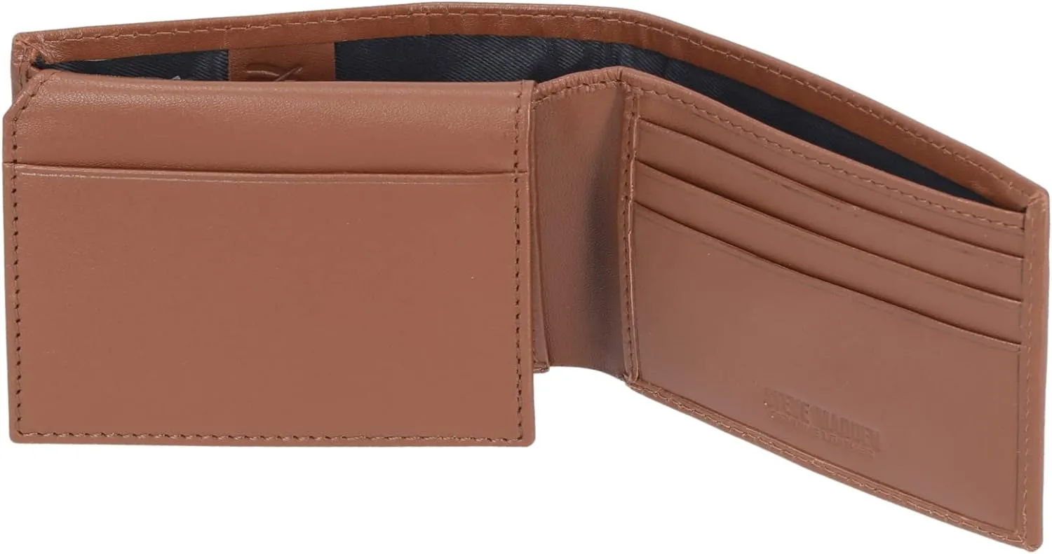 Steve Madden Men's Slim Leather Wallet with Extra Capacity Attached Flip Pockets