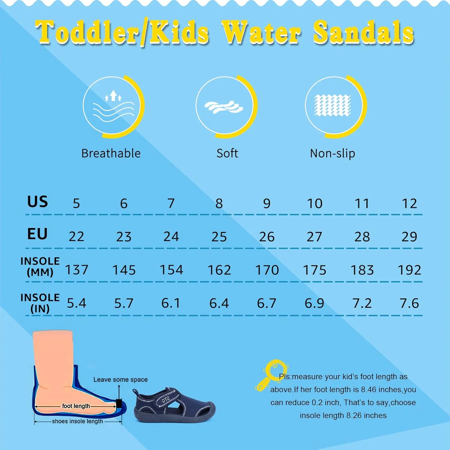 STQ Boys Girls Water Shoes Quick-Dry Slip on Beach Swim Pool Sandals(Toddler/Little Kid)