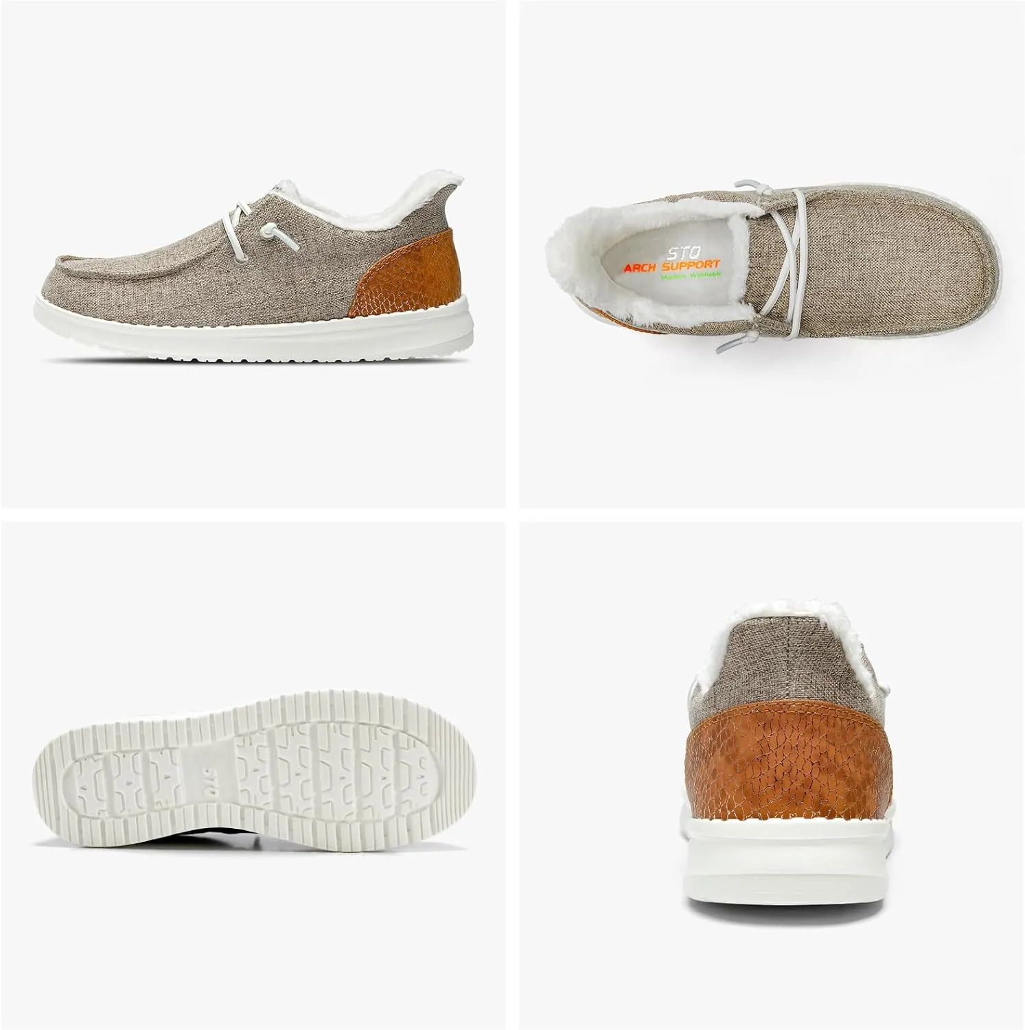 STQ Slip On Women's Loafers丨Orthopedic Fur Lined Warm Winter Boat Shoes Walking Casual Travel Sneaker Plantar Fasciitis Relief