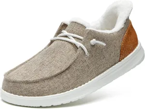 STQ Slip On Women's Loafers丨Orthopedic Fur Lined Warm Winter Boat Shoes Walking Casual Travel Sneaker Plantar Fasciitis Relief