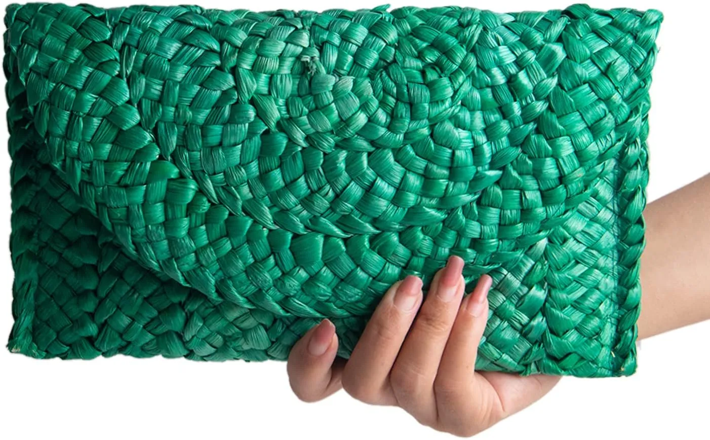 Straw Clutch Purses for Women Summer Beach Bags Envelope Woven Clutch Handbags