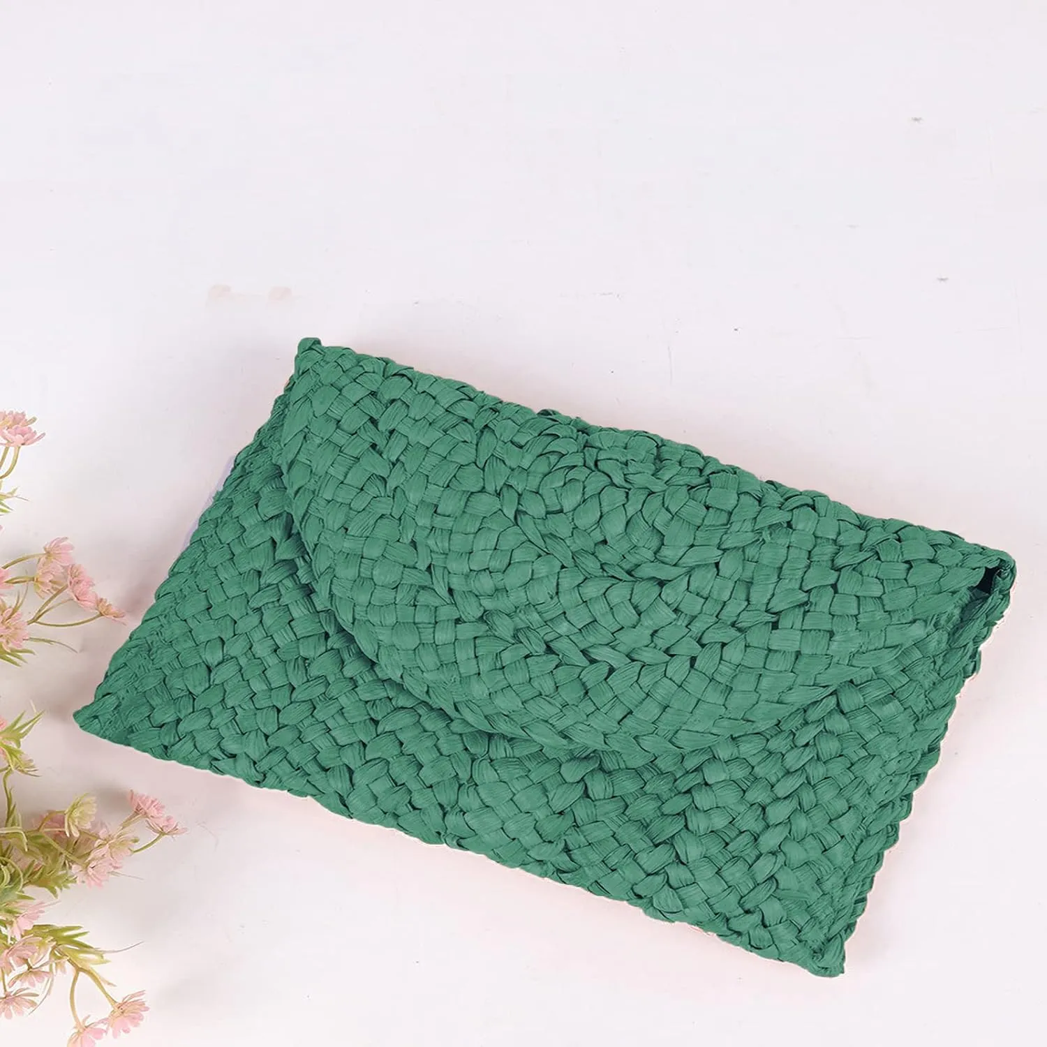 Straw Clutch Purses for Women Woven Straw Beach Handbag Envelope Rattan Clutch for Summer