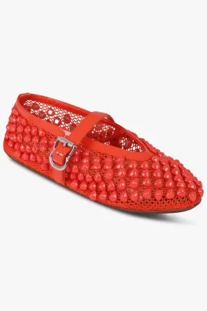 Stud Fishnet Mesh Ballet Flat | Orange
