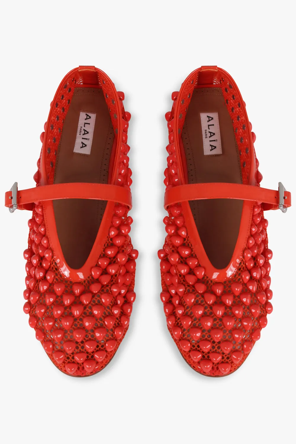 Stud Fishnet Mesh Ballet Flat | Orange