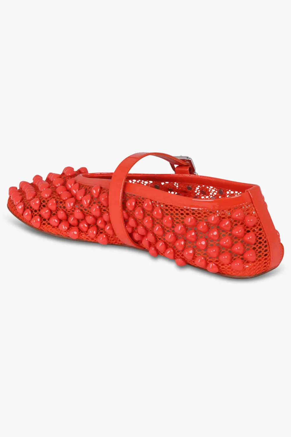 Stud Fishnet Mesh Ballet Flat | Orange