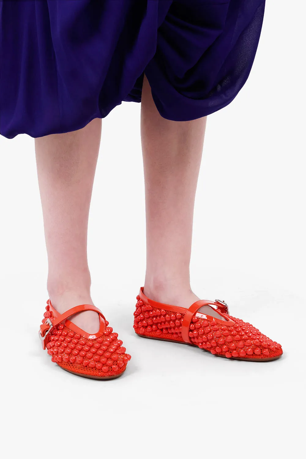 Stud Fishnet Mesh Ballet Flat | Orange