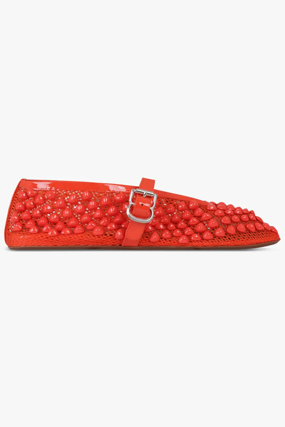 Stud Fishnet Mesh Ballet Flat | Orange