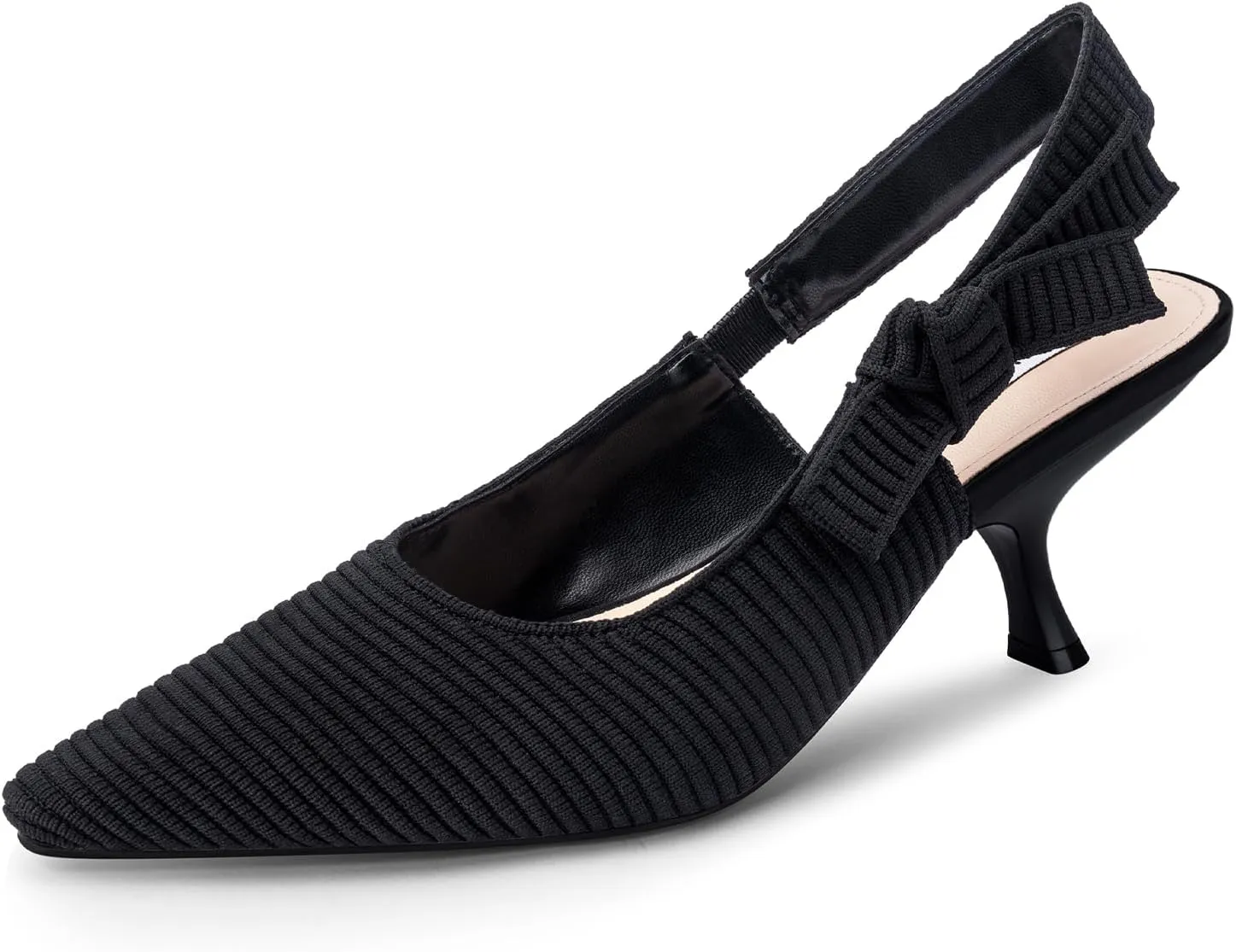 STUNAHOME Womens Slingback Kitten Heels Closed Pointed Toe Bowknot Knitted Slip On Work Pumps Dress Shoes, Gold