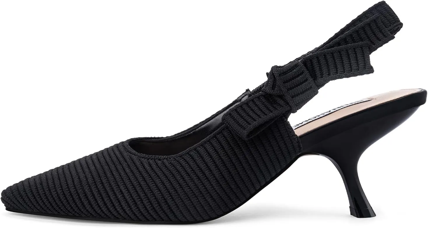 STUNAHOME Womens Slingback Kitten Heels Closed Pointed Toe Bowknot Knitted Slip On Work Pumps Dress Shoes, Gold