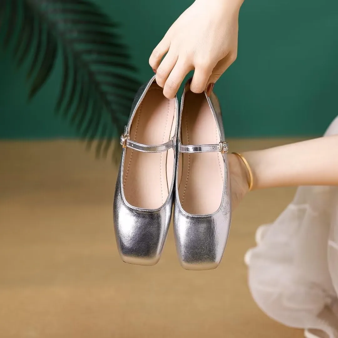Stunner Mary Jane Square Toe Black Ballet Flats for Women - Comfortable Ankle Strap Casual Slip On Flats