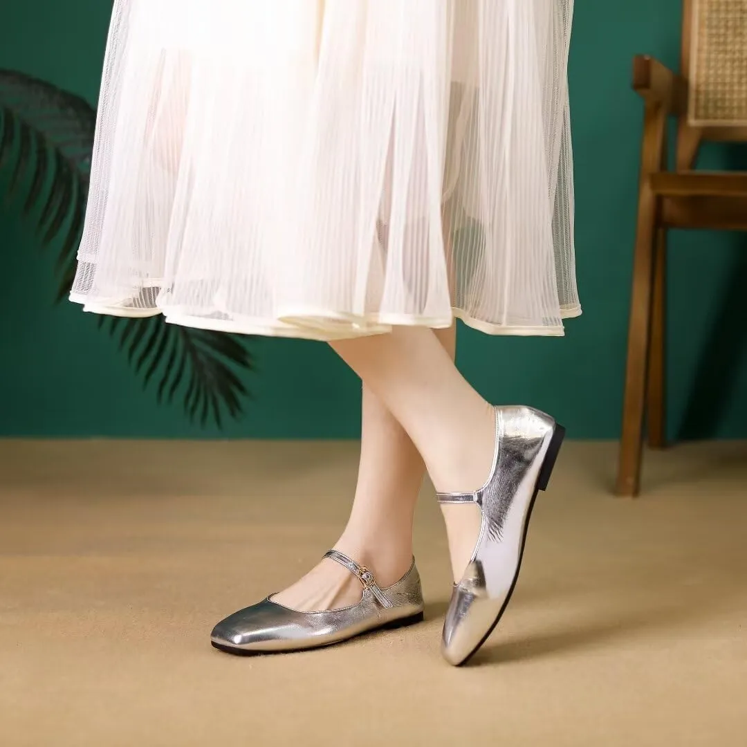 Stunner Mary Jane Square Toe Black Ballet Flats for Women - Comfortable Ankle Strap Casual Slip On Flats