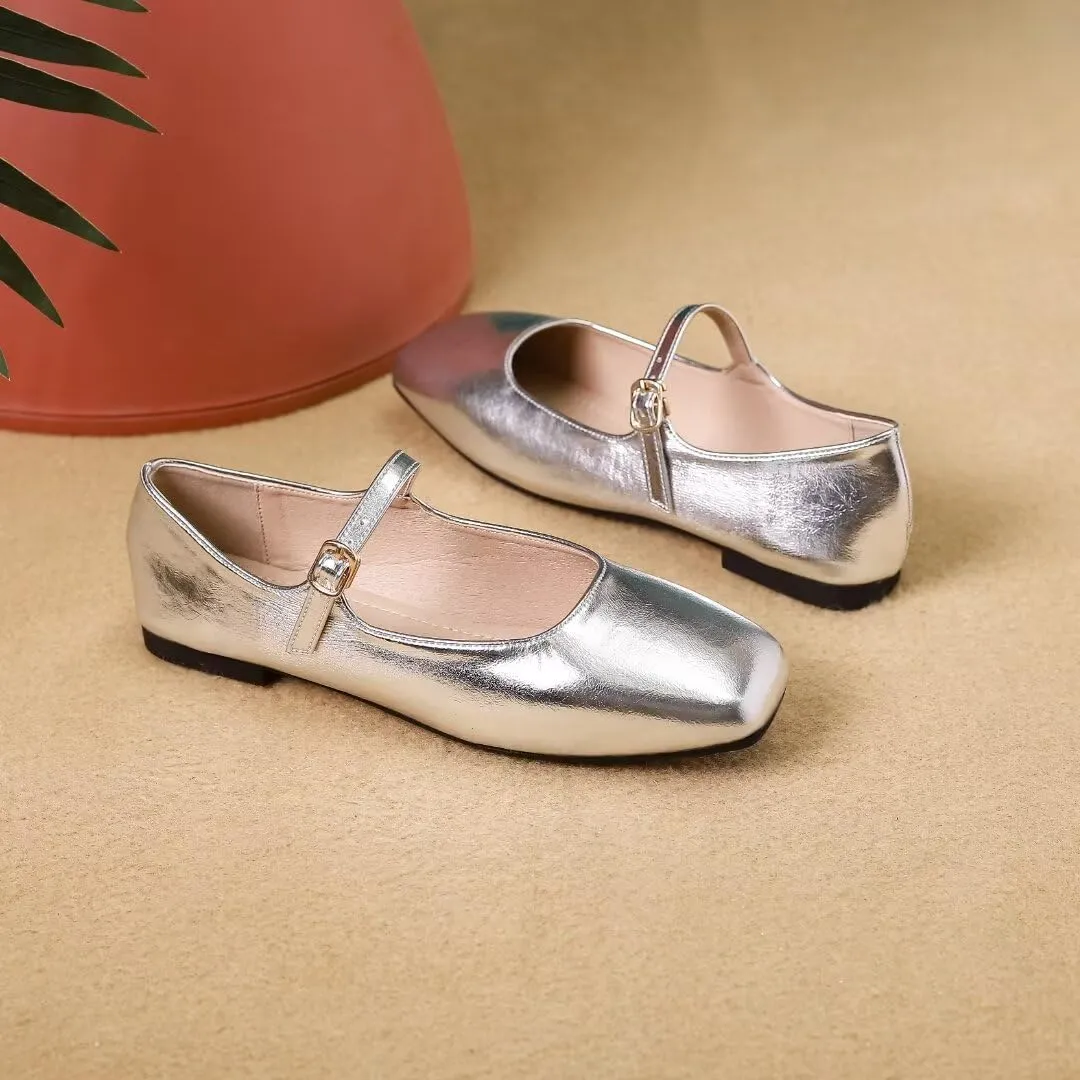 Stunner Mary Jane Square Toe Black Ballet Flats for Women - Comfortable Ankle Strap Casual Slip On Flats