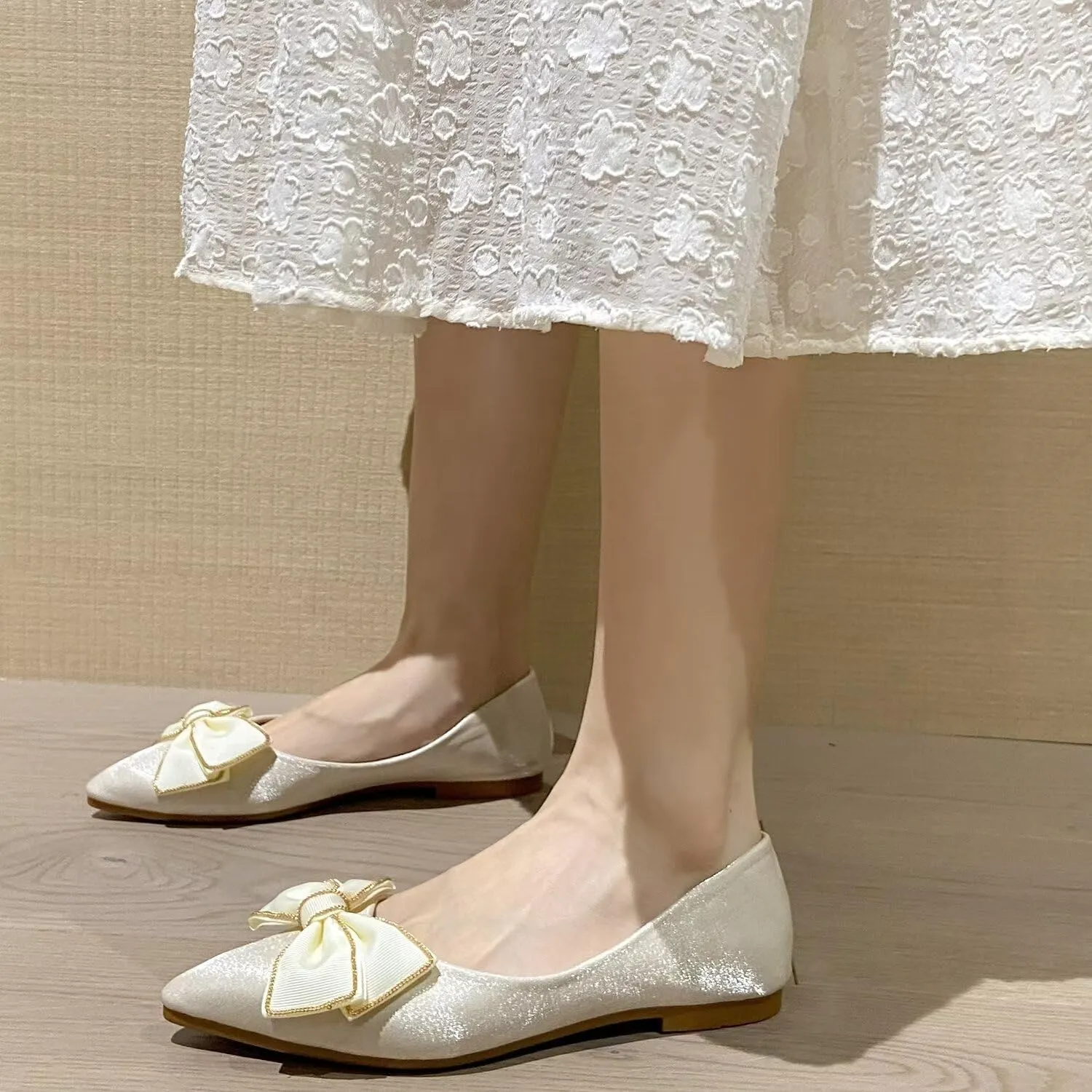 Stunner Women's Ballet Flats Comfortable Pointy Toe Slip On Memory Foam Bowtie Walking Dressy Flats Shoes
