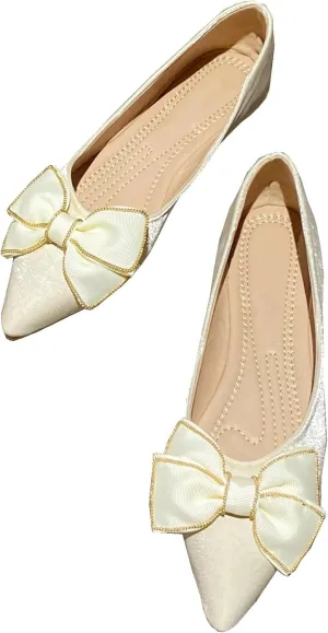 Stunner Women's Ballet Flats Comfortable Pointy Toe Slip On Memory Foam Bowtie Walking Dressy Flats Shoes