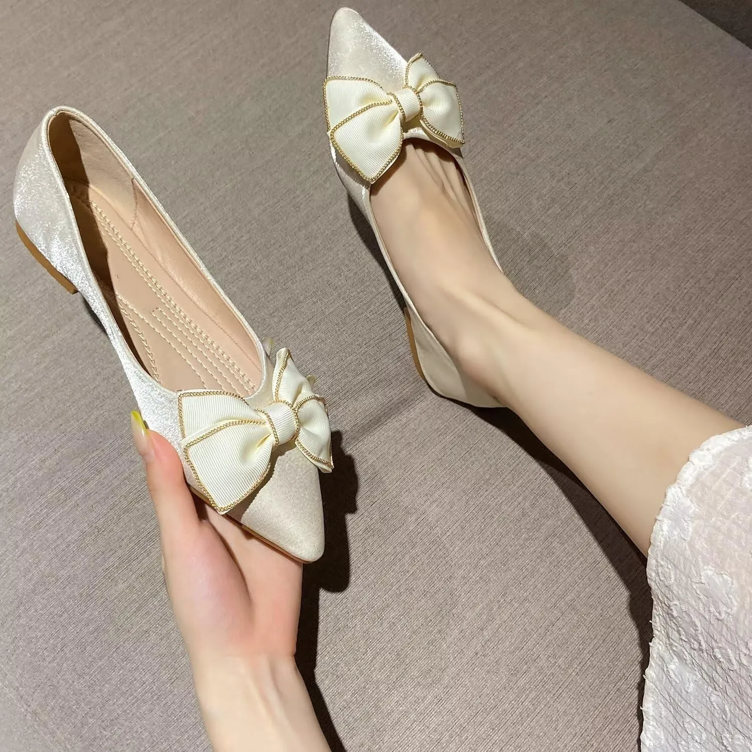 Stunner Women's Ballet Flats Comfortable Pointy Toe Slip On Memory Foam Bowtie Walking Dressy Flats Shoes