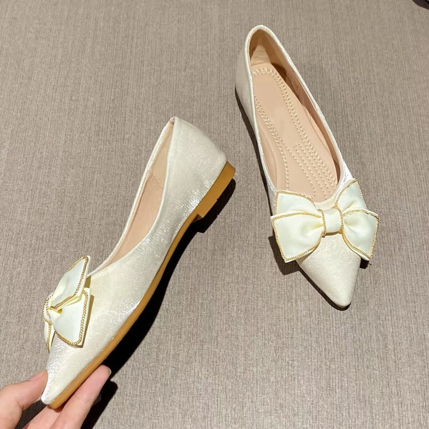 Stunner Women's Ballet Flats Comfortable Pointy Toe Slip On Memory Foam Bowtie Walking Dressy Flats Shoes