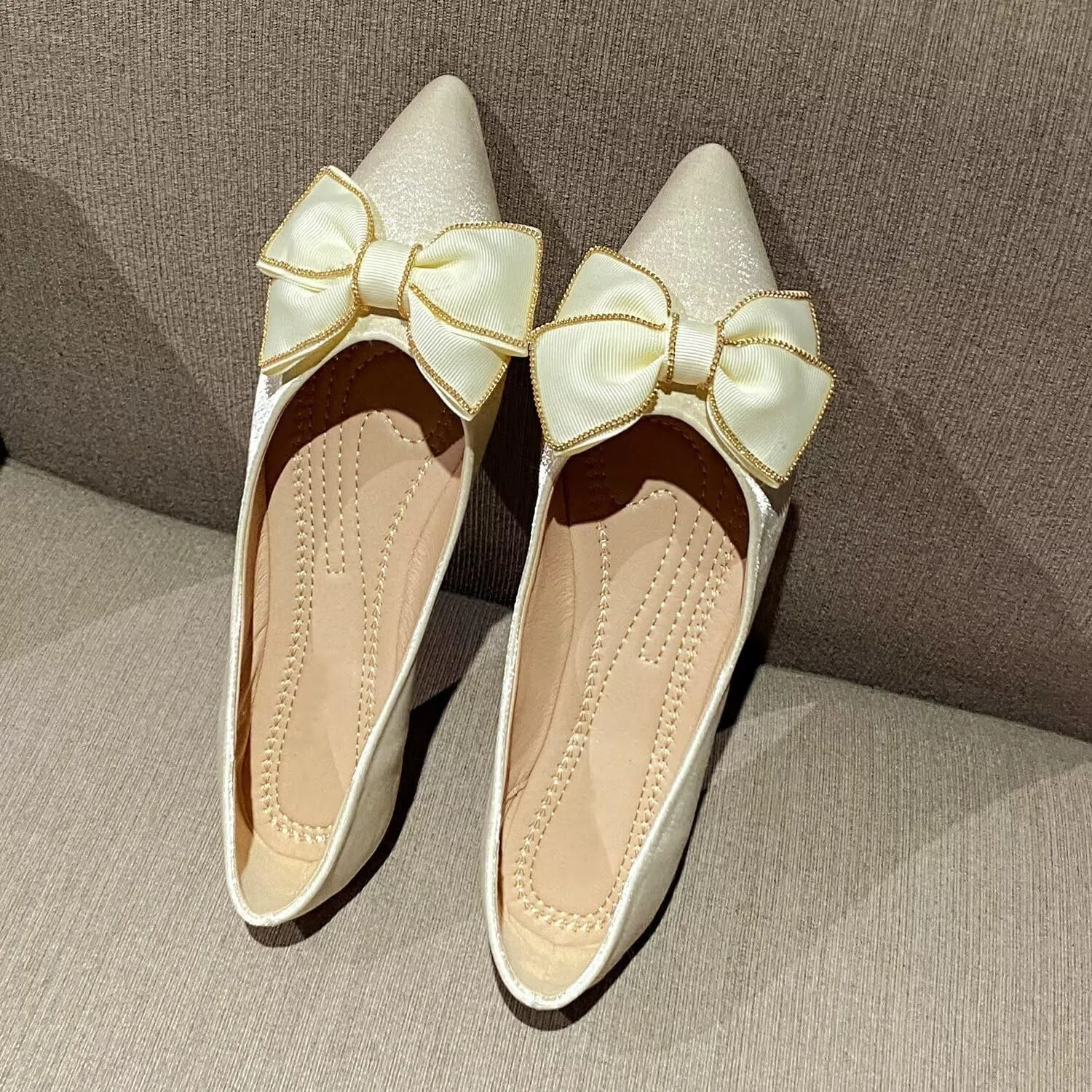 Stunner Women's Ballet Flats Comfortable Pointy Toe Slip On Memory Foam Bowtie Walking Dressy Flats Shoes