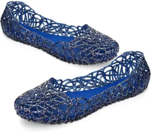 Stunner Women's Beach Jelly Shoes Slip On Crystal Summer Soft Hollow Ballet Flats