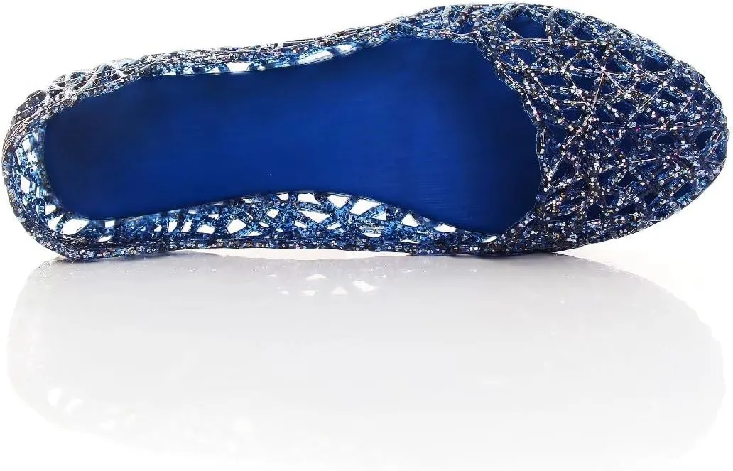 Stunner Women's Beach Jelly Shoes Slip On Crystal Summer Soft Hollow Ballet Flats