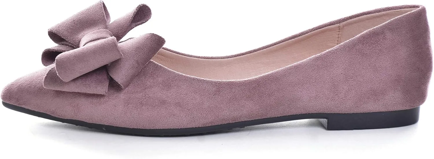 Stunner Womens Bowknot Flower Ballet Flats Pointed Toe Soft Dress Shoes