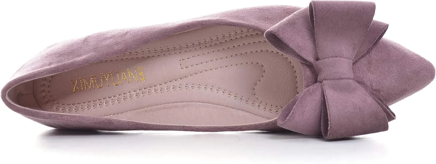 Stunner Womens Bowknot Flower Ballet Flats Pointed Toe Soft Dress Shoes