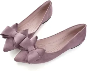 Stunner Womens Bowknot Flower Ballet Flats Pointed Toe Soft Dress Shoes