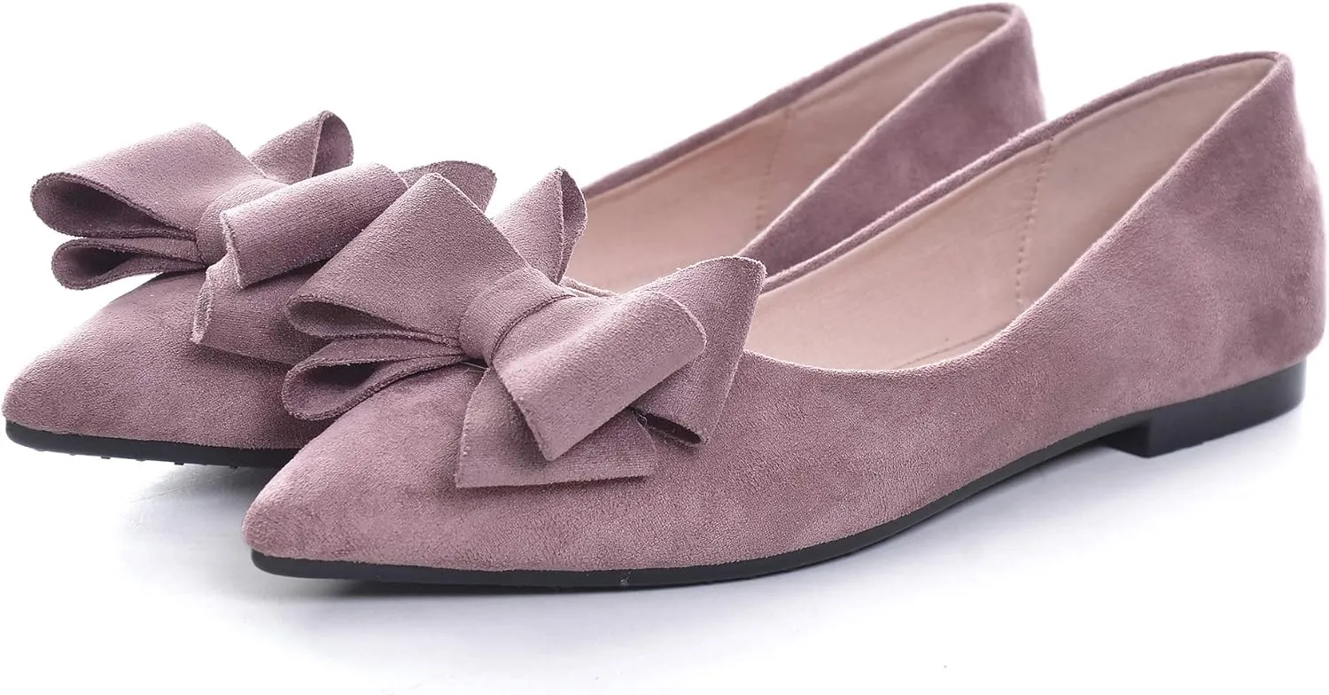 Stunner Womens Bowknot Flower Ballet Flats Pointed Toe Soft Dress Shoes