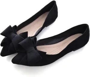 Stunner Womens Bowknot Flower Ballet Flats Pointed Toe Soft Dress Shoes