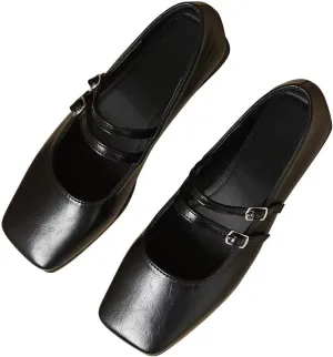 Stunner Womens Mary Jane Flats Round Toe Ballet Flats Stylish Leather Flats One Line Strap Slip On Flat Shoes