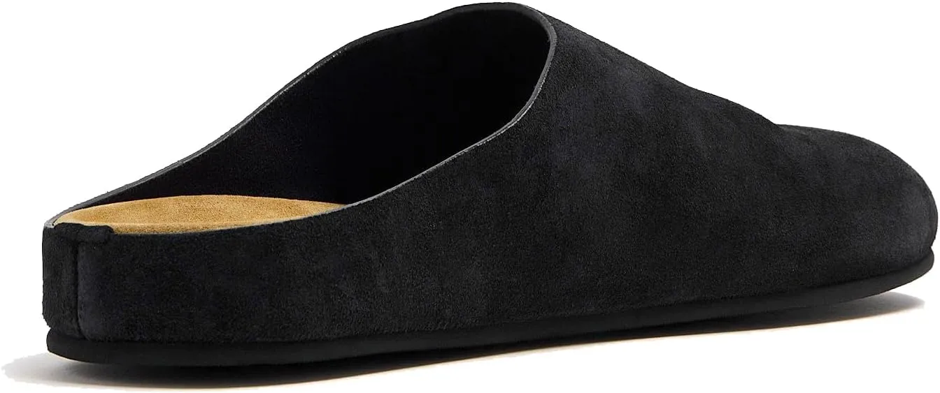 Suede Clogs for Women Soft Cork Footbed Leather Mules Round Toe Casual Slip-on Mule Shoes