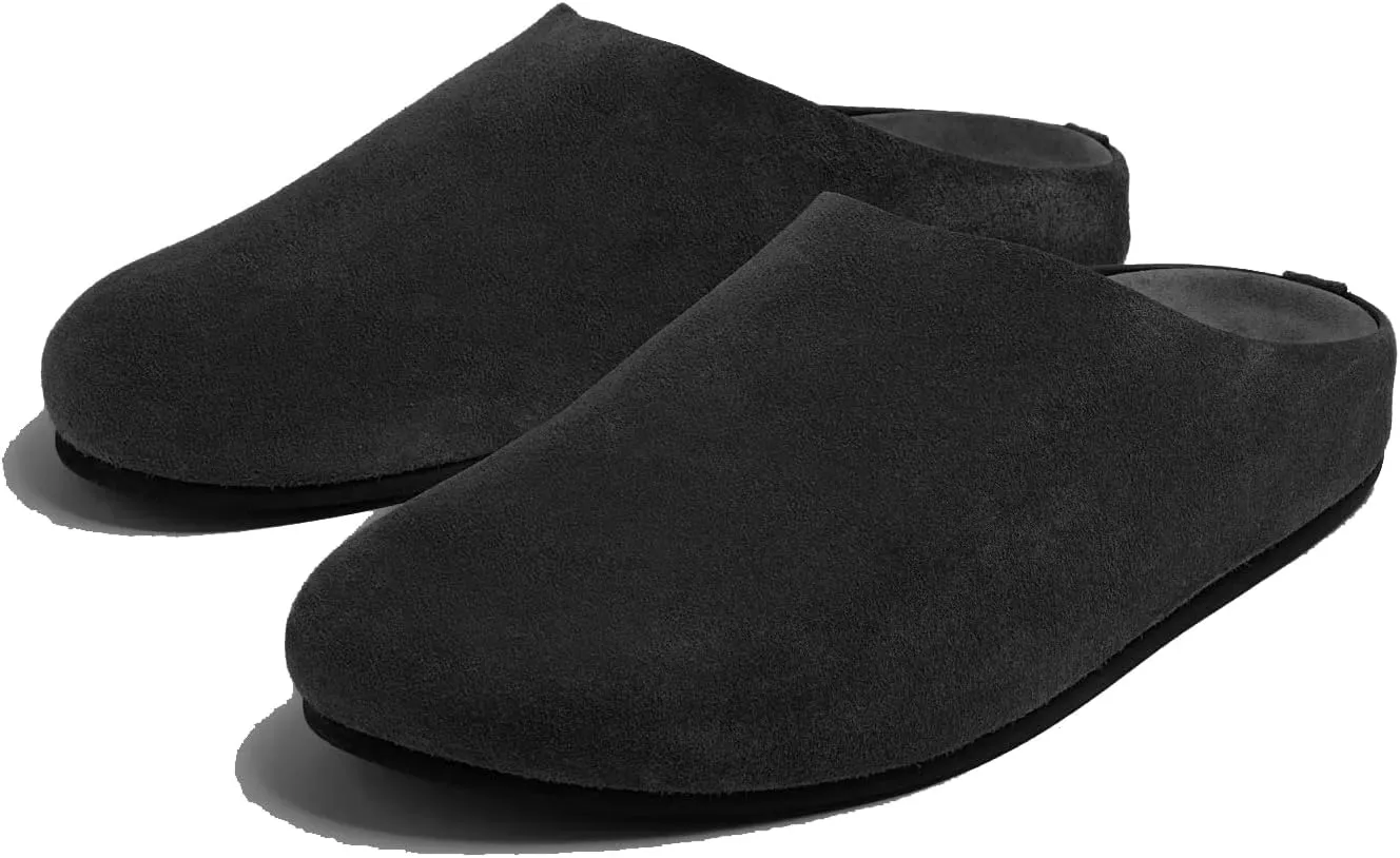 Suede Clogs for Women Soft Cork Footbed Leather Mules Round Toe Casual Slip-on Mule Shoes