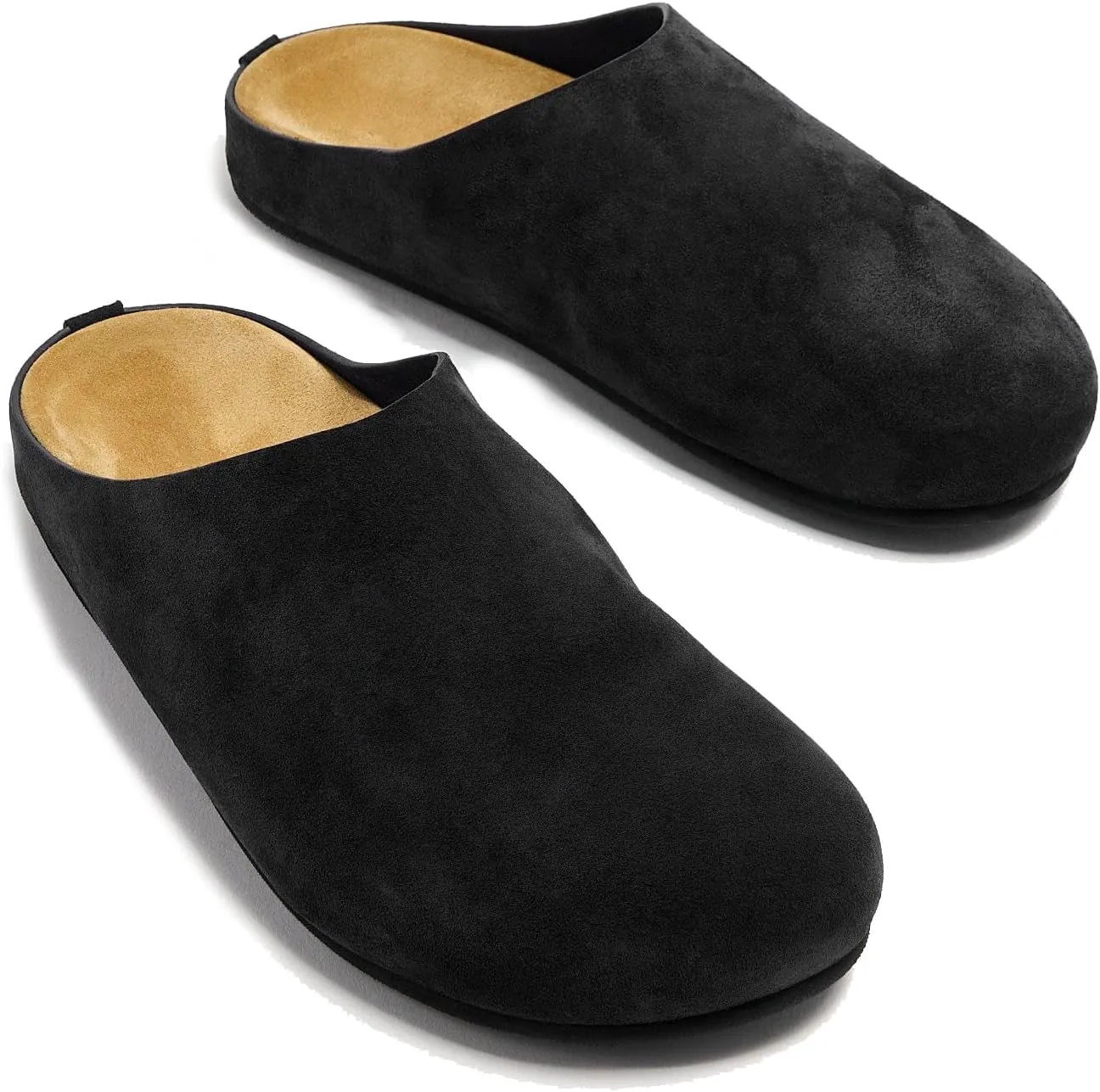 Suede Clogs for Women Soft Cork Footbed Leather Mules Round Toe Casual Slip-on Mule Shoes