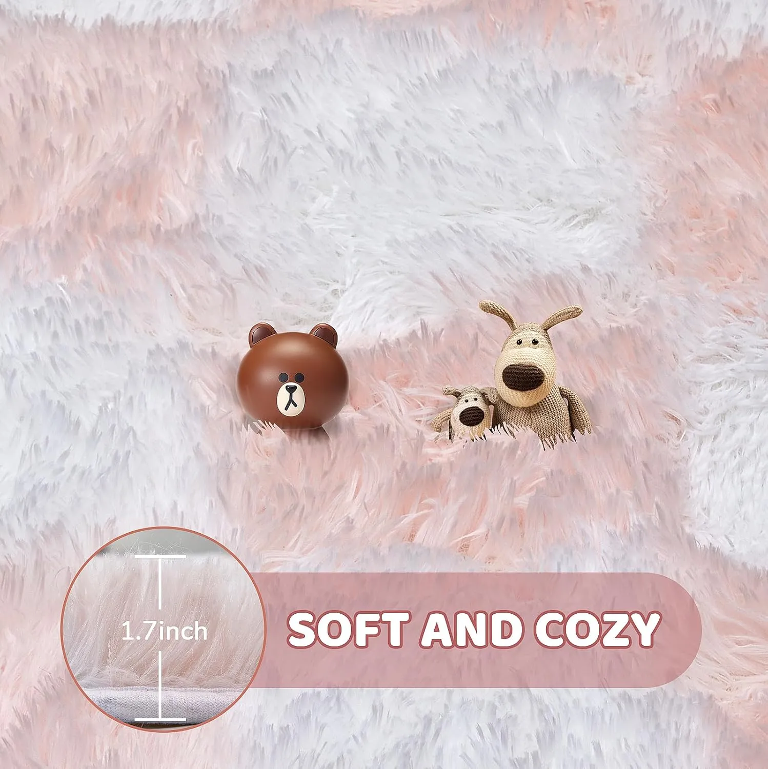 Super Soft Rug, Round Rug for Bedroom, 5X5 Ft Pink and White Checkered Round Rug Non-Slip High Pile Cute Soft Fluffy Rug for Living Room Bedroom Kids Room