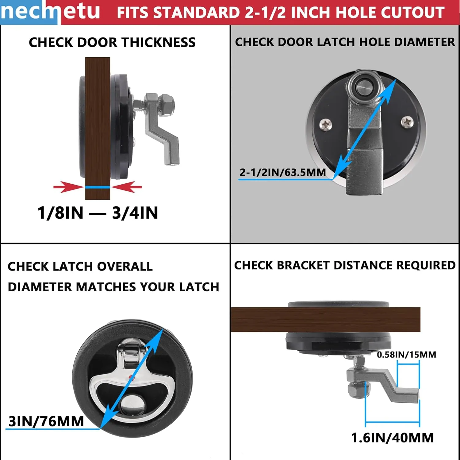 Surface Mount Lock Fits 2-1/2" Hole, Boat Cam Latch Flush Mount Latch, Mount Locking Latch-3/4 to 2-3/8" Cam Bar