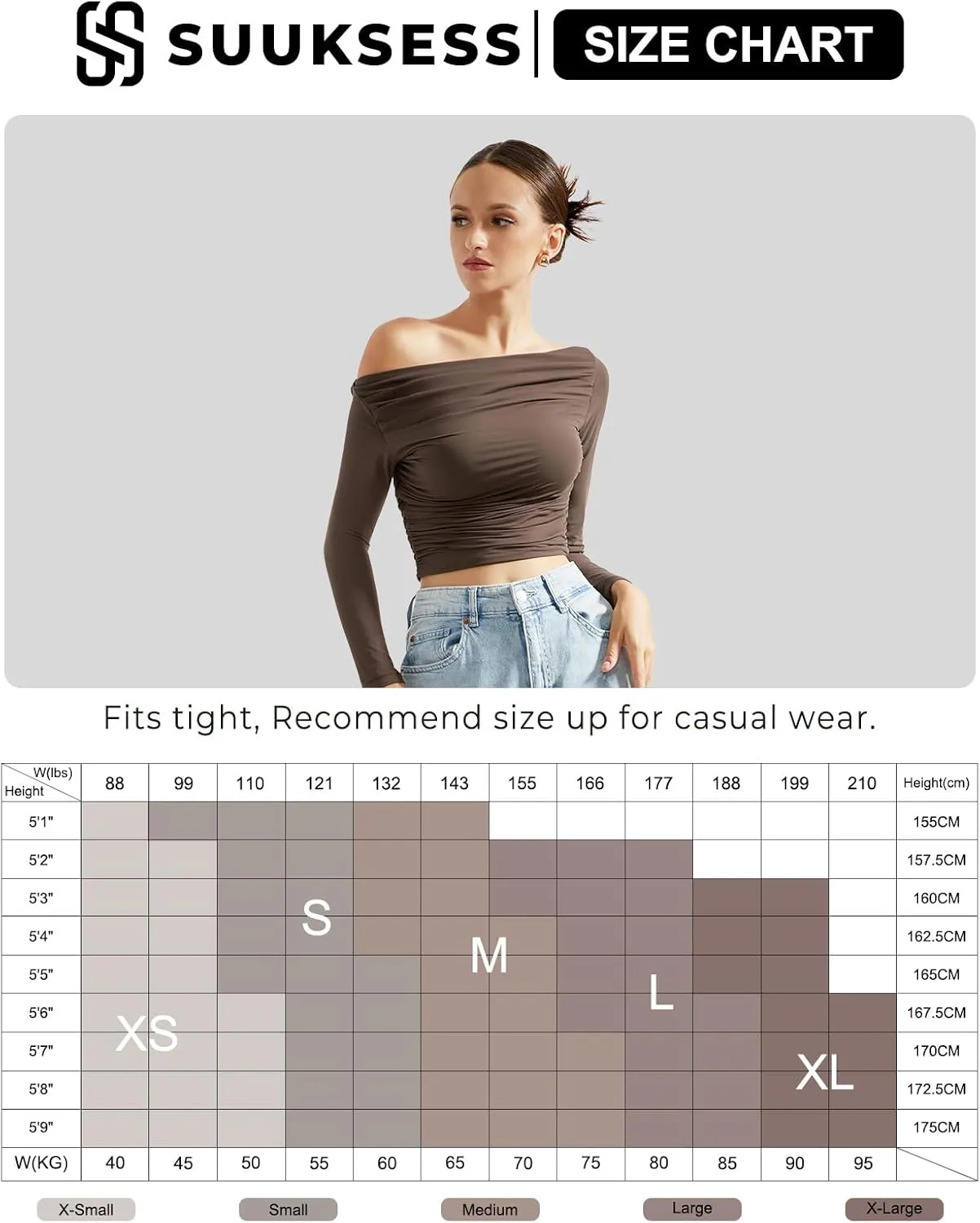 SUUKSESS Women Off Shoulder Long Sleeve Shirts Double Lined Fitted Crop Tops