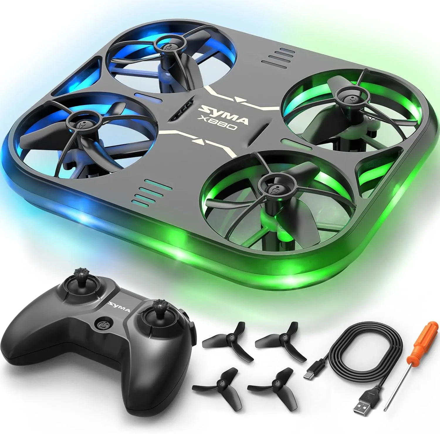 SYMA Drone for kids Adults - X880 Mini Drone Helicopter with LED Lights, Full Protection Quadcopter with Circle Fly, Rotary Ascent Stunt Drone Gifts for Boys and Girls