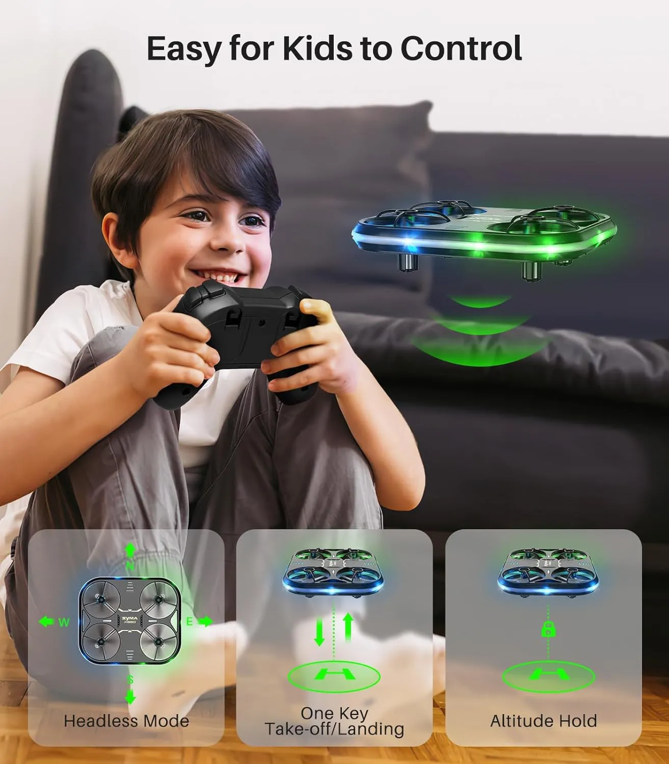 SYMA Drone for kids Adults - X880 Mini Drone Helicopter with LED Lights, Full Protection Quadcopter with Circle Fly, Rotary Ascent Stunt Drone Gifts for Boys and Girls