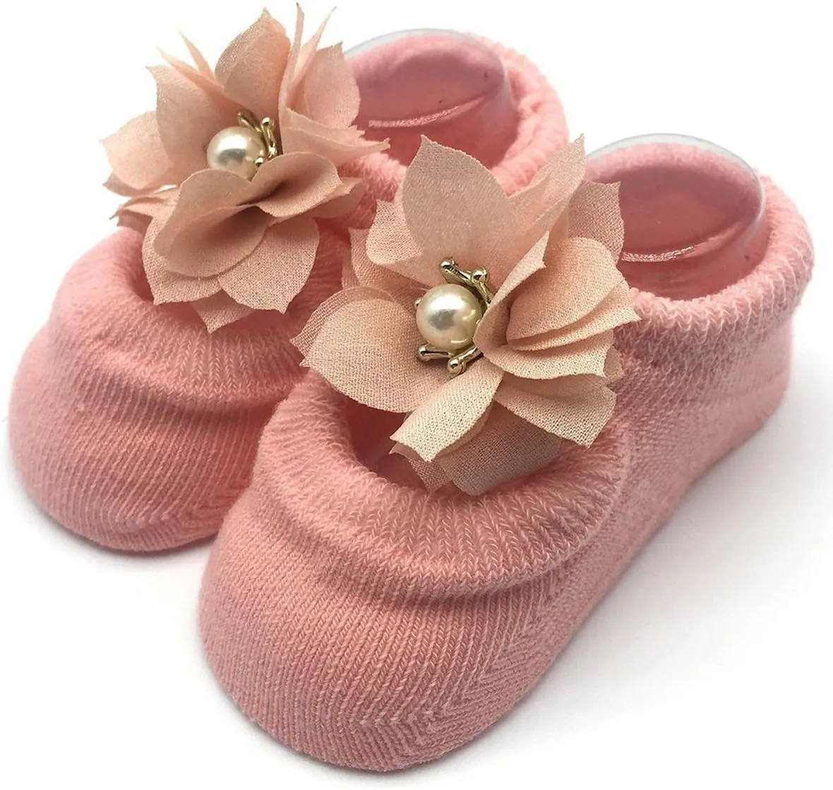 Sywwlov 6Pairs Non-skid Baby Girls Lace Ankle Socks Newborn Toddler Cotton Flower Bowknot Walker Socks 0-18M