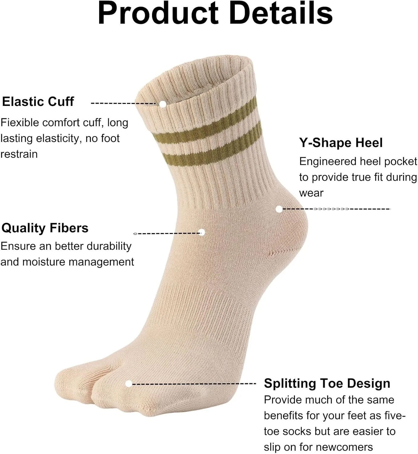 Tabi Socks Flip Flop Big Two Toe Split Athletic Crew Cotton 3 Pairs for Women Men Unisex