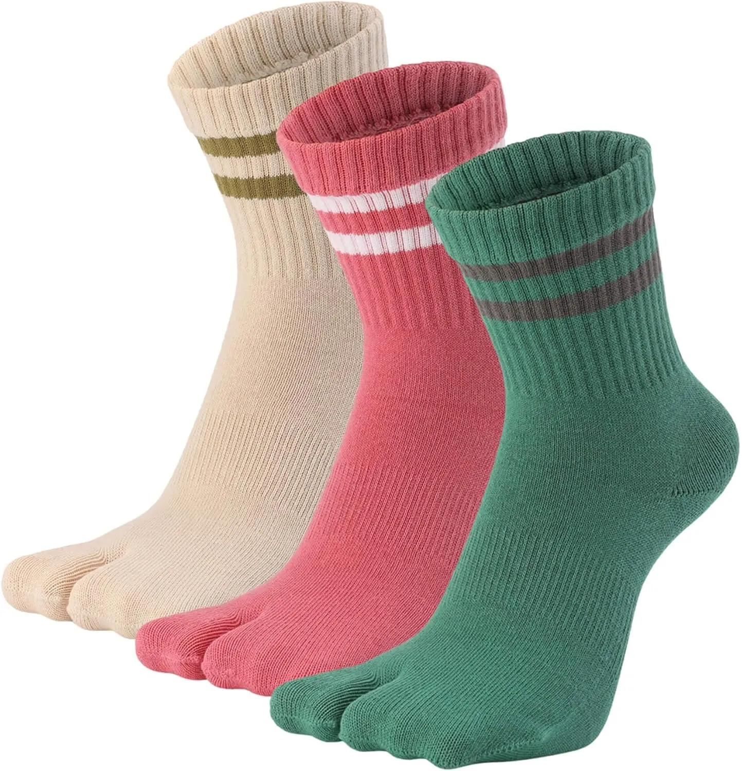 Tabi Socks Flip Flop Big Two Toe Split Athletic Crew Cotton 3 Pairs for Women Men Unisex