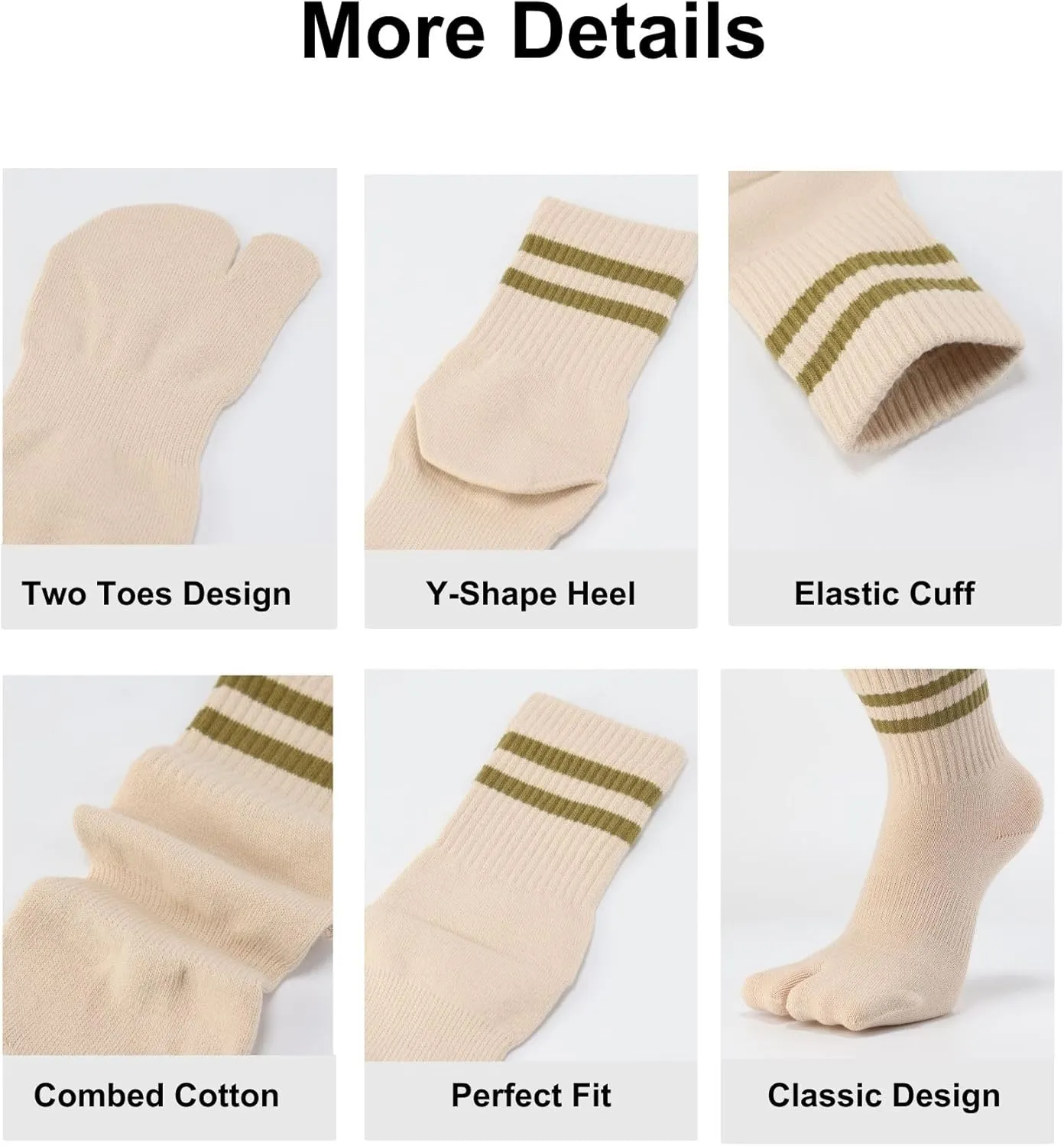 Tabi Socks Flip Flop Big Two Toe Split Athletic Crew Cotton 3 Pairs for Women Men Unisex